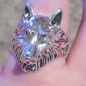 NEW! Silver Tone Metal 3D Raised Wolf Ring Size 9.5